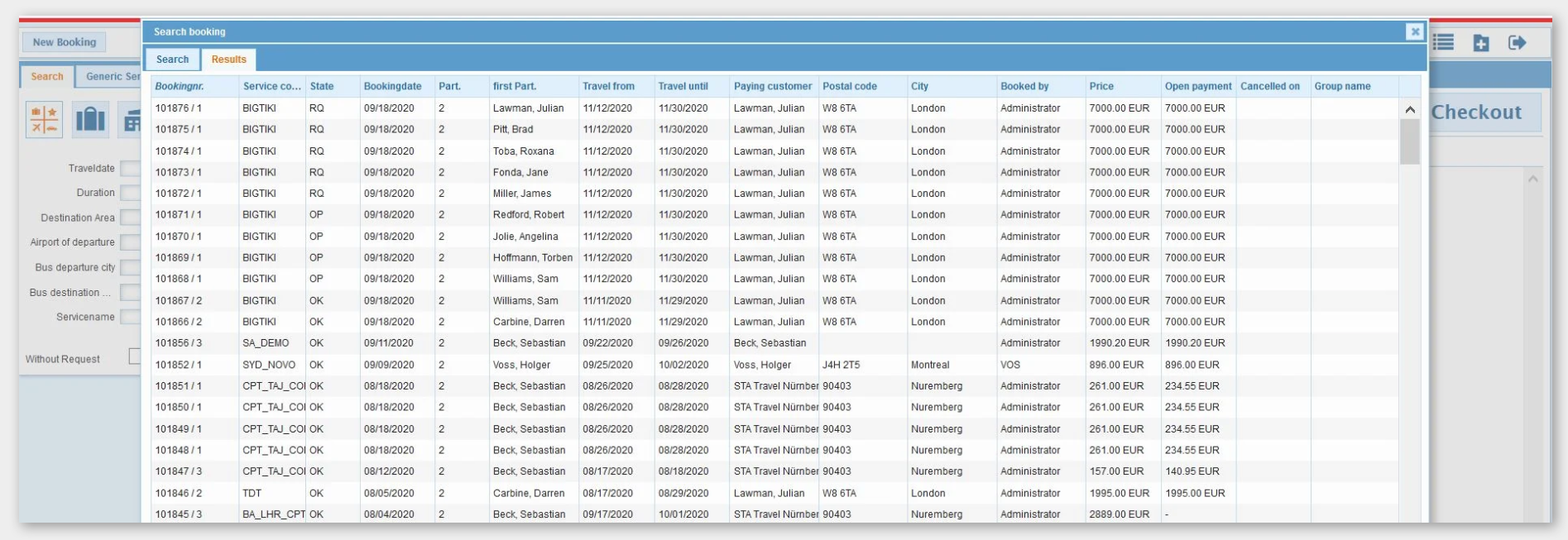 Booking search Pacific