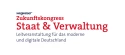 Das Bild zeigt das Logo des Zukunftskongresses Staat & Verwaltung, einer Leitveranstaltung für die digitale Transformation im öffentlichen Sektor. Im Fokus stehen Themen wie E-Government, Registermodernisierung, Cloud-Technologien, Künstliche Intelligenz und digitale Verwaltungsprozesse – zentrale Themenfelder des Geschäftsfelds Öffentliche Verwaltung der ISO-Gruppe.