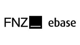 Logo der FNZ ebase. Links steht in Großbuchstaben ‚FNZ‘, daneben ein schwarzes Quadrat mit einem weißen horizontalen Strich am unteren Rand. Rechts daneben steht in Kleinbuchstaben ‚ebase‘.