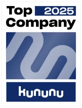 The image shows the official Kununu seal “Top Company 2025.” This award honors companies that have received particularly good employer ratings and are considered attractive employers. The logo highlights high employee satisfaction and employer quality.