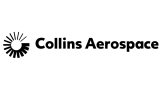 Logo von Collins Aerospace mit stilisiertem, strahlenförmigem Kreissymbol links und dem schwarzen Schriftzug „Collins Aerospace“ in fetter serifenloser Schrift.