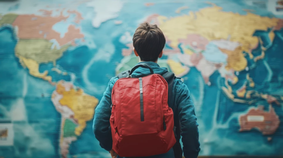 Reiseentscheidung vor Weltkarte als Symbol für strategische Auswahl von Tour Operator Software