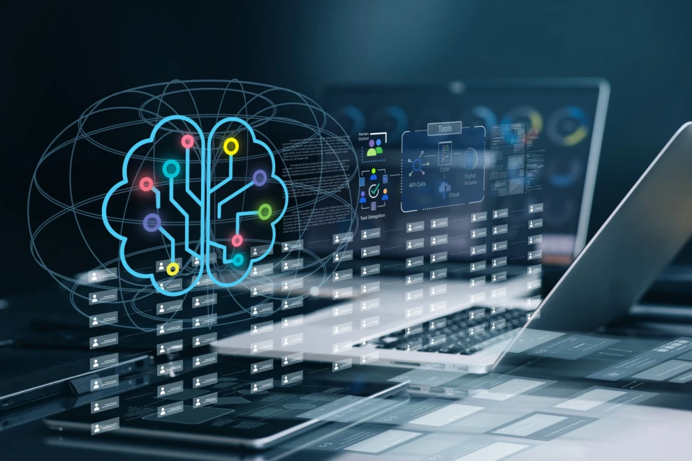 A visual concept of agentic AI highlights autonomous agents orchestrating tasks through tools and API calls. It’s well suited for content on workflow automation, task delegation, and enterprise-grade AI agent systems.