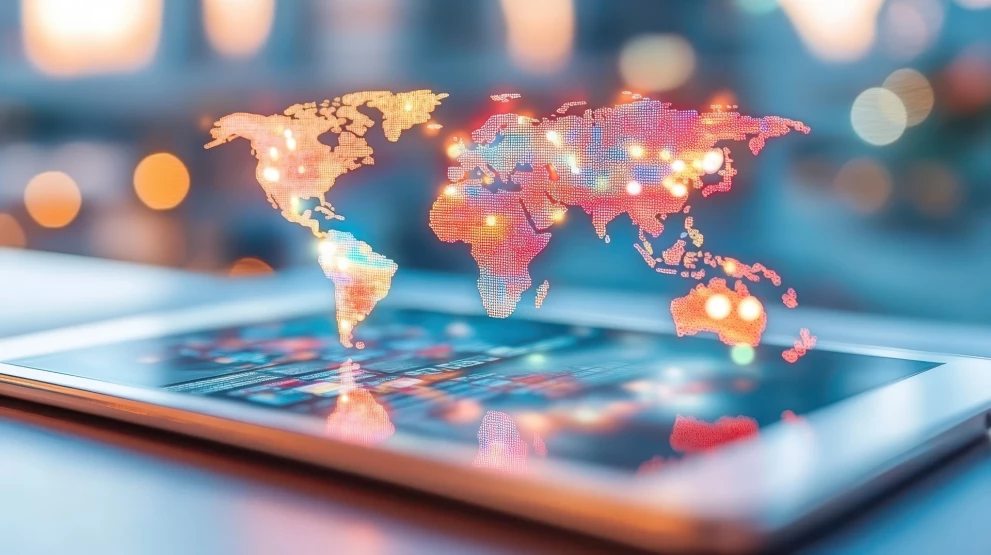 Digitale Weltkarte auf Tablet – YelloSun startet Tech-Offensive im Benelux-Markt mit ISOs Sun&Beach IBE und Pacific-Komplettlösung für dynamische Reisebuchungen