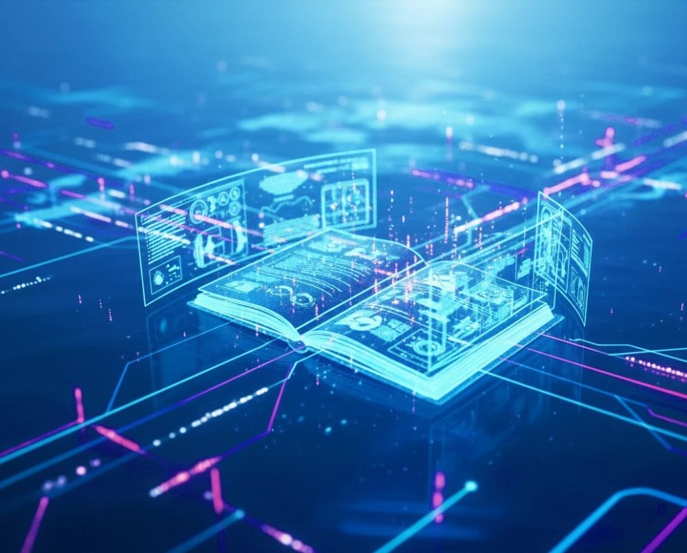 The illustration visualizes digital data structures and modern data governance processes in enterprise environments. The image is related to a free webinar by ISO-Gruppe about Marlin Data Governance, highlighting data quality, compliance, transparent data processes and structured data management.