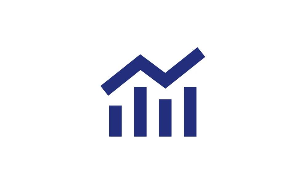 Ein Diagramm-Icon steht für datenbasierte Entscheidungen und die Bewertung von Kennzahlen im Zeitverlauf. Das Motiv passt zu KI-gestützter Entscheidungsunterstützung, Business Analytics, Forecasting, Reporting und Management-Dashboards im B2B-Umfeld.