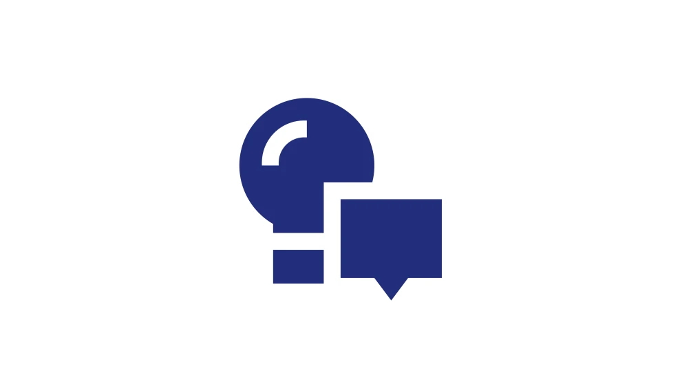 Ein Chat-Icon mit Kopf-Silhouette steht für die strukturierte Bereitstellung von Wissen über digitale Assistenten. Das Motiv passt zu Knowledge Management, KI-Chatbots, FAQ-Automatisierung, Self-Service-Portalen und schneller Informationssuche im Support- und Service-Umfeld.