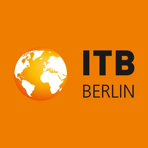 The ITB Berlin logo features a bright orange globe and represents the largest international trade fair for the tourism industry. The ISO Group presents innovative software solutions for tour operators and tourism companies to optimize processes and improve the guest experience.
